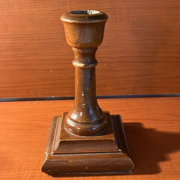 Set of (2) Brown Wooden Woodcrafters Candlestick Square Holders for Taper Candle - Picture 6 of 10